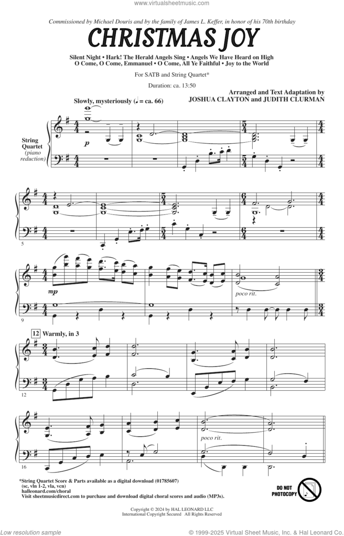 Christmas Joy sheet music for choir (SATB: soprano, alto, tenor, bass) by Josh Clayton and Judith Clurman, Joshua Clayton, Judith Clurman and Miscellaneous, intermediate skill level