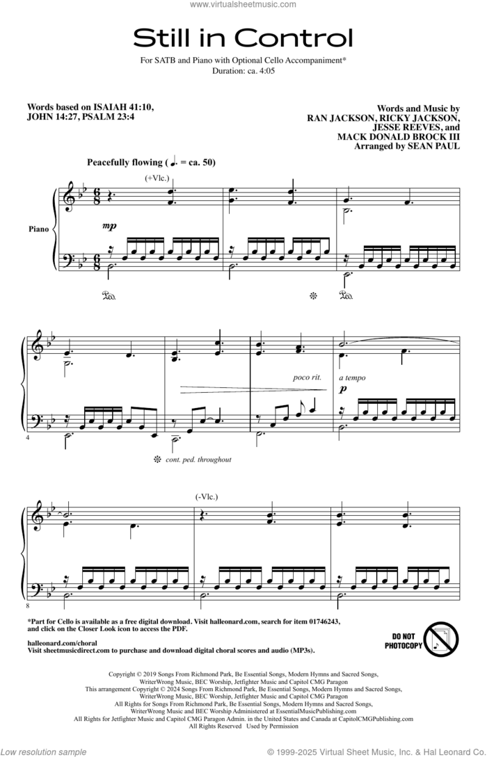 Still In Control (arr. Sean Paul) sheet music for choir (SATB: soprano, alto, tenor, bass) by Mack Brock, Sean Paul, Jesse Reeves, Ran Jackson and Ricky Jackson, intermediate skill level