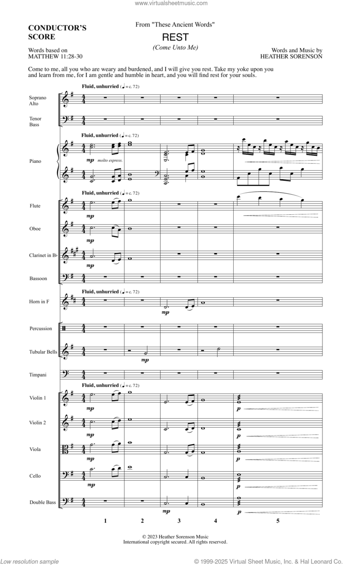 Rest (from These Ancient Words) (COMPLETE) sheet music for orchestra/band by Heather Sorenson and Matthew 11:28-30, intermediate skill level