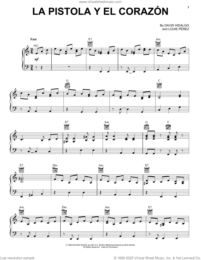 La Pistola Y El Corazon sheet music for voice, piano or guitar by Los Lobos, David Hidalgo and Louie Perez, intermediate skill level