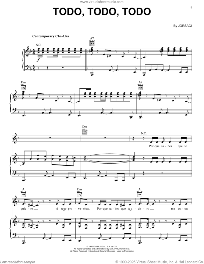 Todo, Todo, Todo sheet music for voice, piano or guitar by Daniela Romo and Joarsaci, intermediate skill level