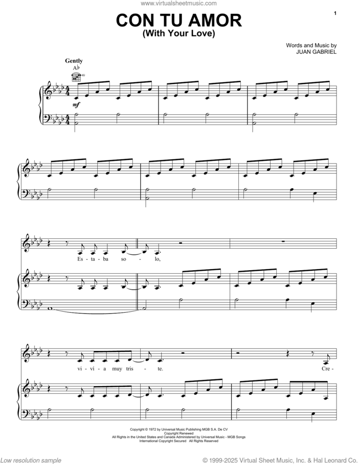 Con Tu Amor (With Your Love) sheet music for voice, piano or guitar by Juan Gabriel, intermediate skill level