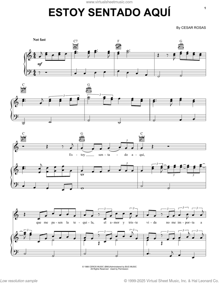 Estoy Sentado Aqui sheet music for voice, piano or guitar by Los Lobos and Cesar Rosas, intermediate skill level