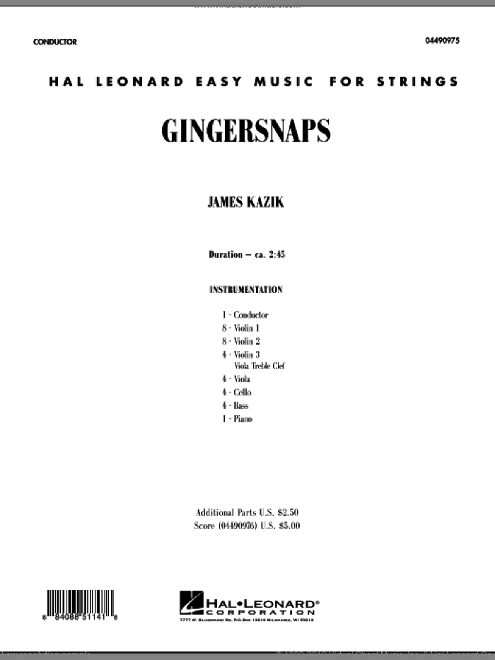 Gingersnaps (COMPLETE) sheet music for orchestra by James Kazik, intermediate skill level