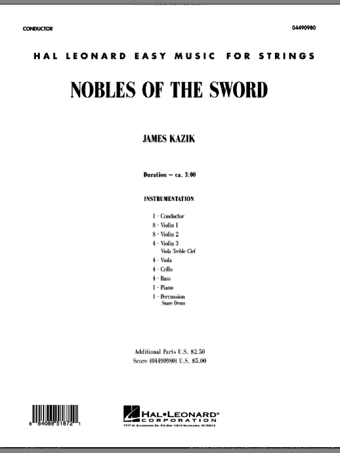 Nobles Of The Sword (COMPLETE) sheet music for orchestra by James Kazik, intermediate skill level