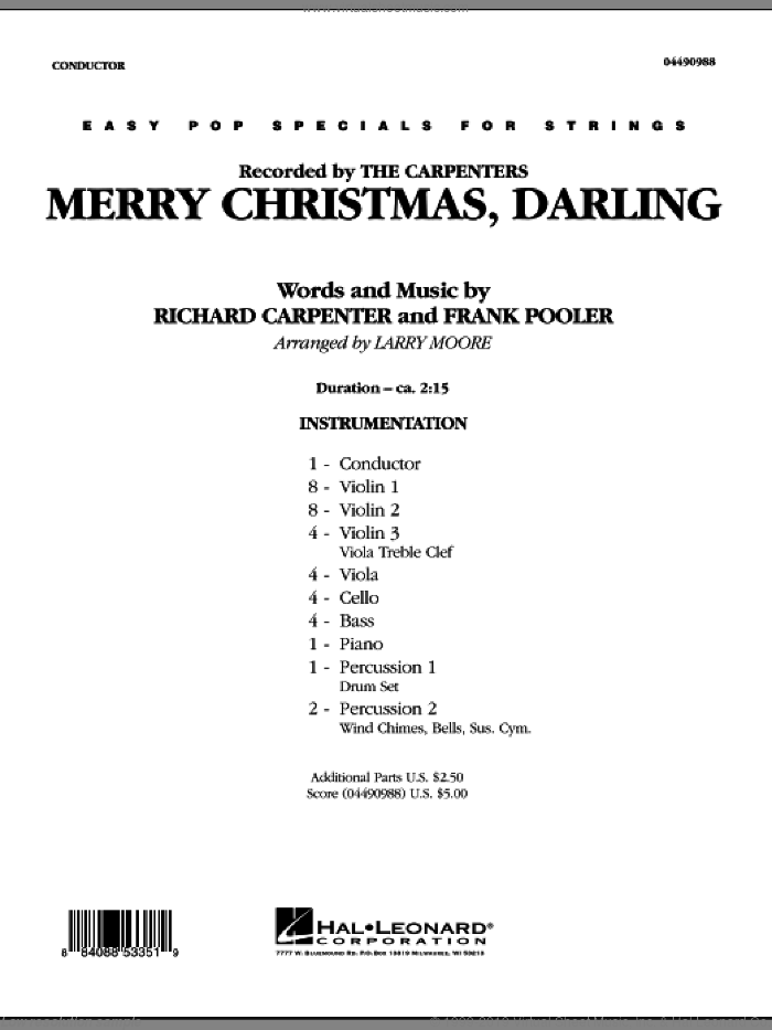 Merry Christmas, Darling (COMPLETE) sheet music for orchestra by Richard Carpenter, Frank Pooler, Carpenters and Larry Moore, intermediate skill level