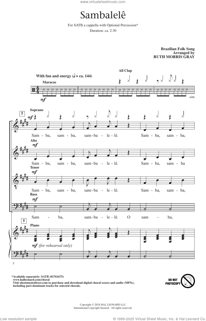 Sambalele sheet music for choir (SATB: soprano, alto, tenor, bass) by Scottish Folk Song and Ruth Morris Gray, intermediate skill level