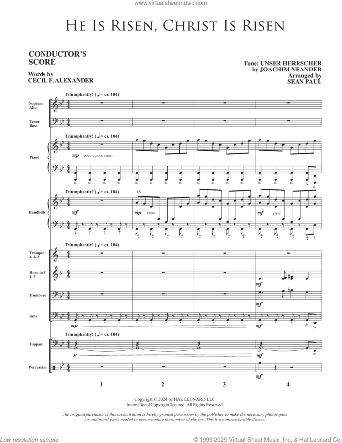 He Is Risen, Christ Is Risen (arr. Sean Paul) sheet music for orchestra/band (full score) by Joachim Neander, Sean Paul and Cecil Alexander, intermediate skill level