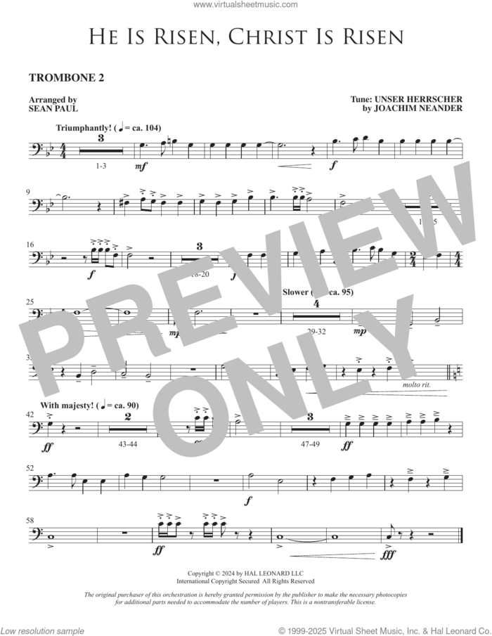 He Is Risen, Christ Is Risen (arr. Sean Paul) sheet music for orchestra/band (trombone 2) by Joachim Neander, Sean Paul and Cecil Alexander, intermediate skill level