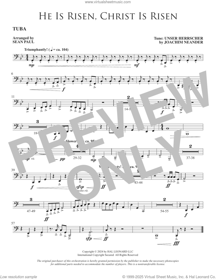 He Is Risen, Christ Is Risen (arr. Sean Paul) sheet music for orchestra/band (tuba) by Joachim Neander, Sean Paul and Cecil Alexander, intermediate skill level