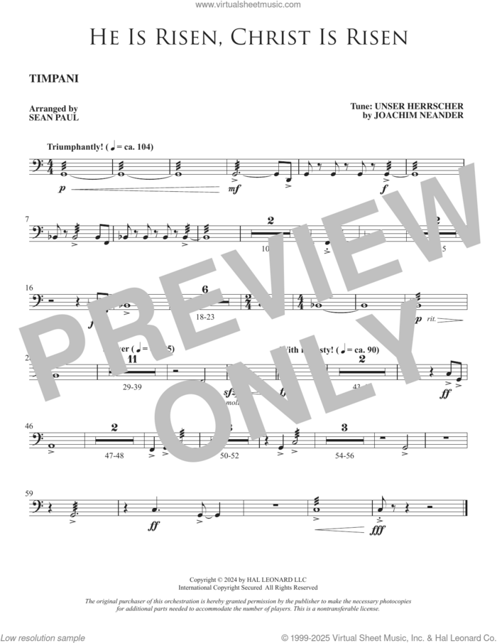 He Is Risen, Christ Is Risen (arr. Sean Paul) sheet music for orchestra/band (timpani) by Joachim Neander, Sean Paul and Cecil Alexander, intermediate skill level