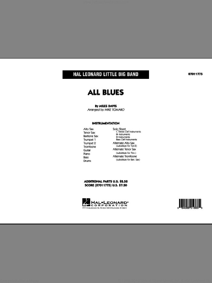 All Blues (COMPLETE) sheet music for jazz band by Miles Davis and Mike Tomaro, intermediate skill level
