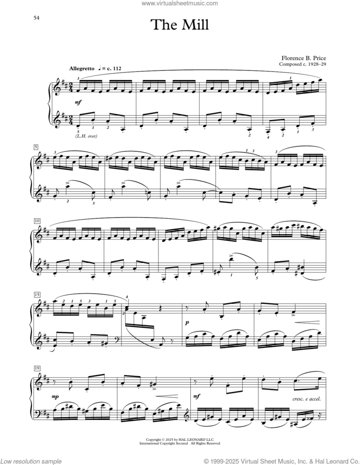 The Mill sheet music for piano solo (elementary) by Florence Price and Michael Clark, classical score, beginner piano (elementary)