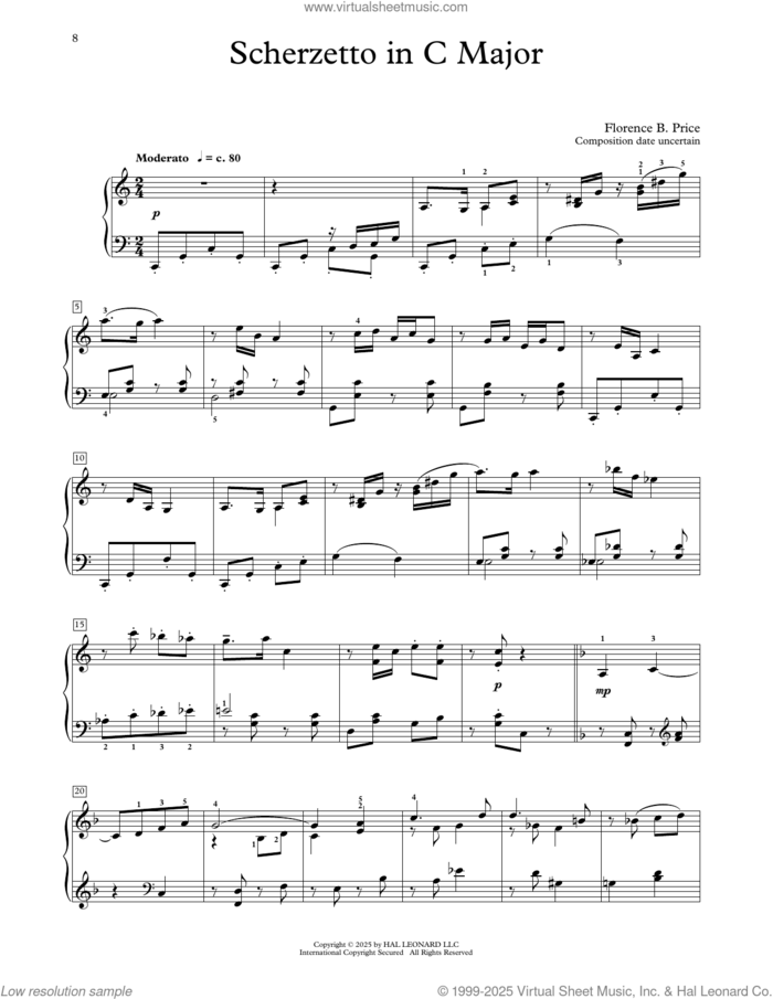 Scherzetto In C Major sheet music for piano solo (elementary) by Florence Price and Michael Clark, classical score, beginner piano (elementary)