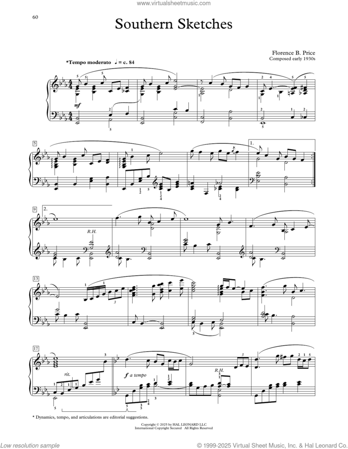 Southern Sketches sheet music for piano solo (elementary) by Florence Price and Michael Clark, classical score, beginner piano (elementary)