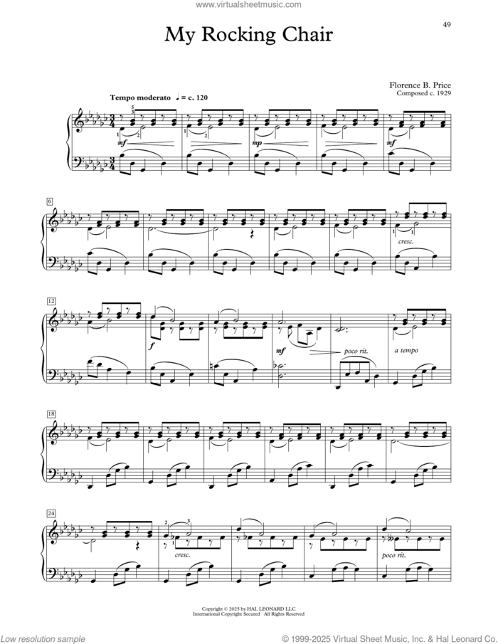 My Rocking Chair sheet music for piano solo (elementary) by Florence Price and Michael Clark, classical score, beginner piano (elementary)