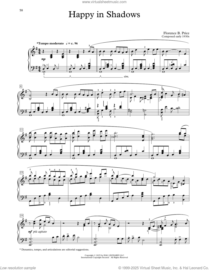 Happy In Shadows sheet music for piano solo (elementary) by Florence Price and Michael Clark, classical score, beginner piano (elementary)