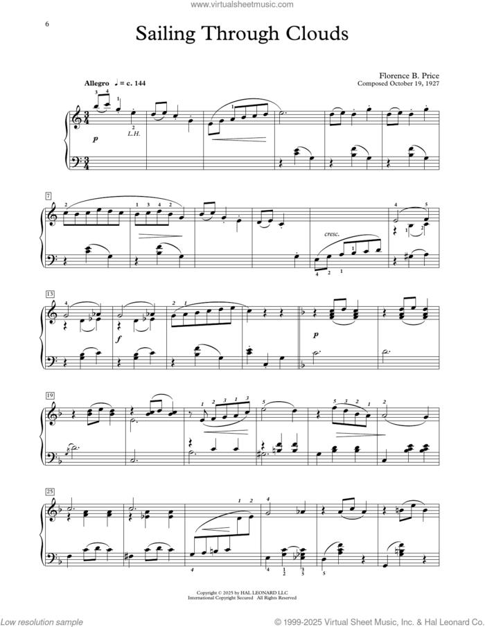 Sailing Through Clouds sheet music for piano solo (elementary) by Florence Price and Michael Clark, classical score, beginner piano (elementary)