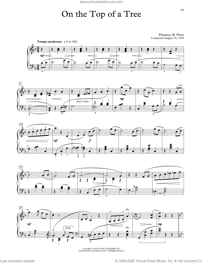 On The Top Of  A Tree sheet music for piano solo (elementary) by Florence Price and Michael Clark, classical score, beginner piano (elementary)