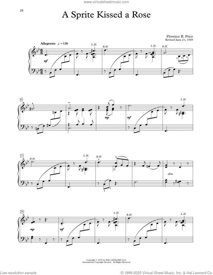 A Sprite Kissed A Rose sheet music for piano solo (elementary) by Florence Price and Michael Clark, classical score, beginner piano (elementary)