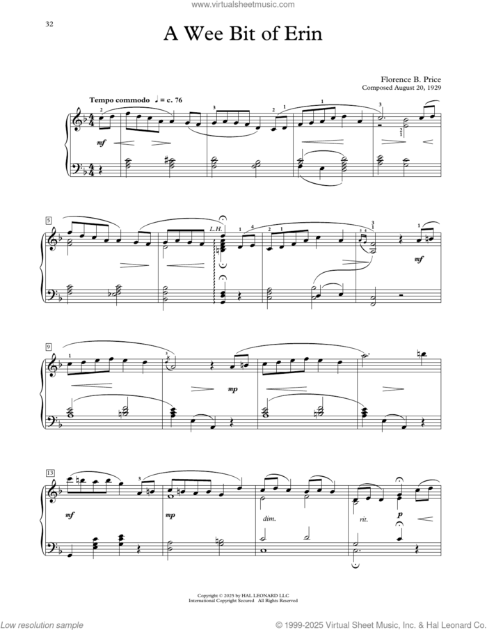 A Wee Bit Of Erin sheet music for piano solo (elementary) by Florence Price and Michael Clark, classical score, beginner piano (elementary)