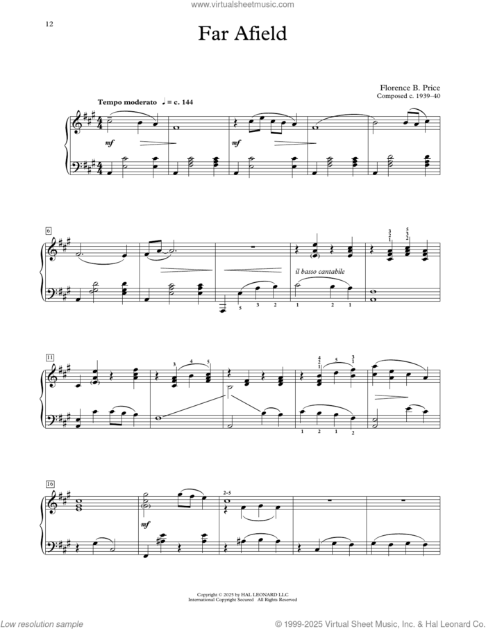 Far Afield sheet music for piano solo (elementary) by Florence Price and Michael Clark, classical score, beginner piano (elementary)