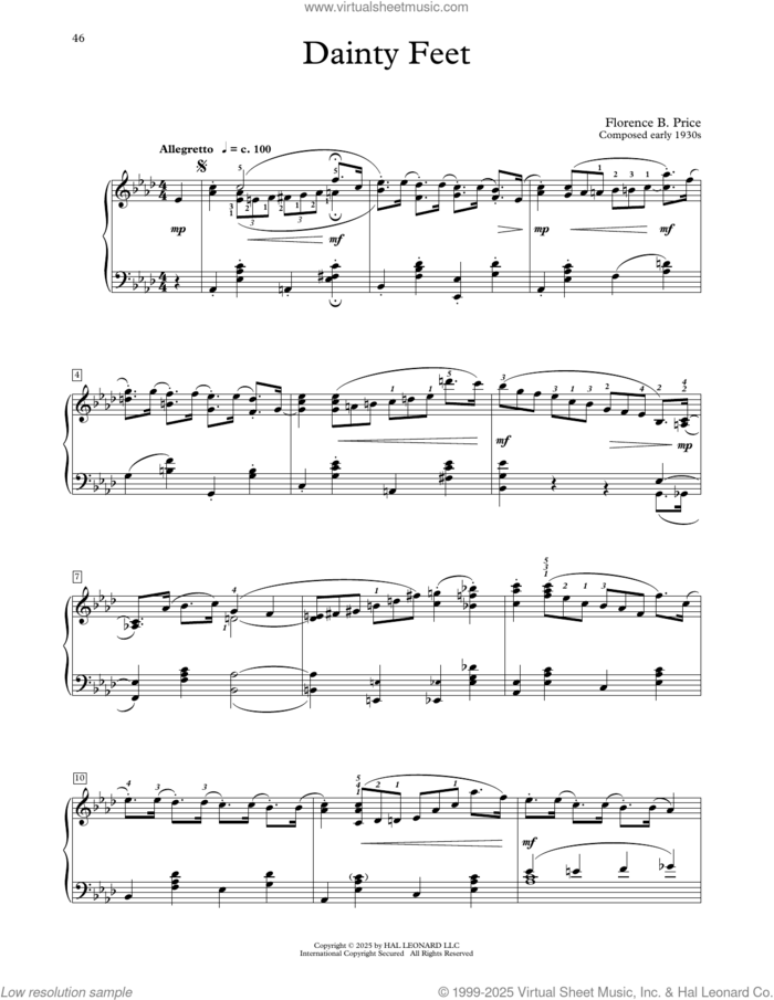 Dainty Feet sheet music for piano solo (elementary) by Florence Price and Michael Clark, classical score, beginner piano (elementary)