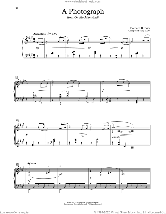 A Photograph sheet music for piano solo (elementary) by Florence Price and Michael Clark, classical score, beginner piano (elementary)