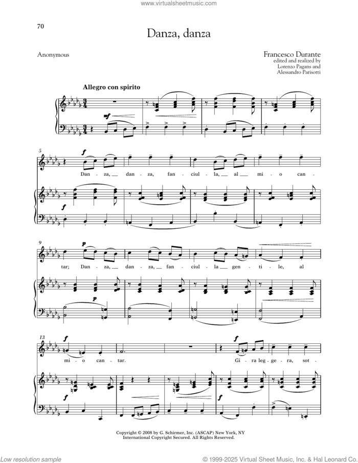 Danza, Danza (Medium High Voice) sheet music for voice and piano (Medium High Voice) by Francesco Durante, Alessandro Parisotti (ed.), Lorenzo Pagans (ed.) and Anonymous, classical score, intermediate skill level