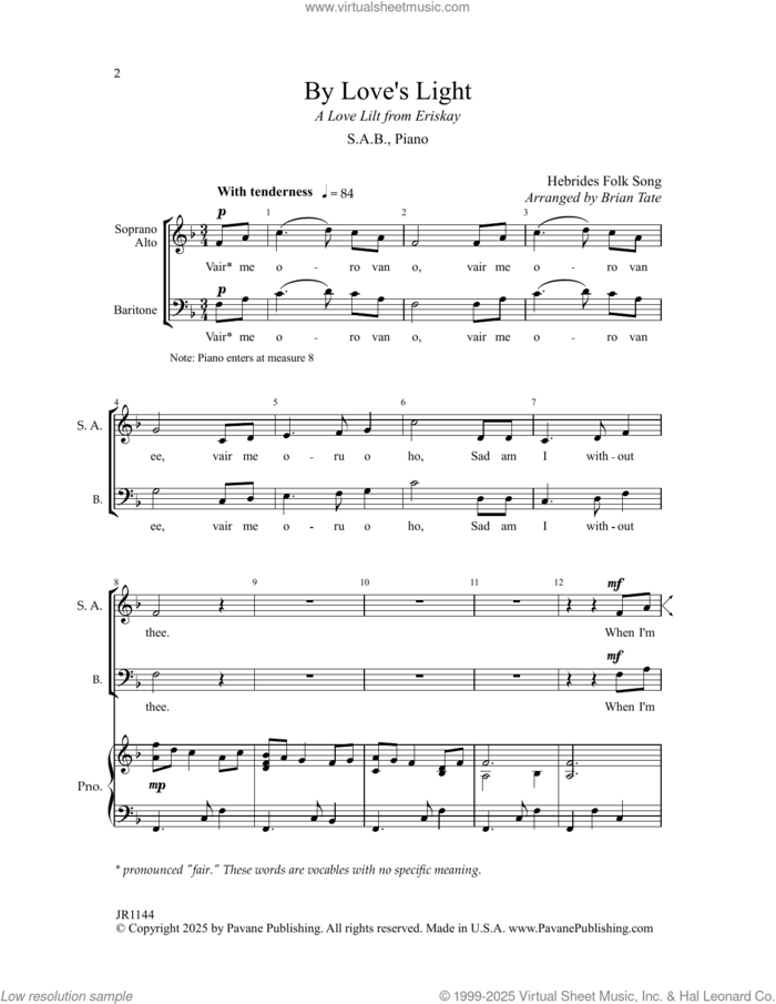 By Love's Light (arr. Brian Tate) sheet music for choir (SAB: soprano, alto, bass) by Hebrides Folk Song and Brian Tate, intermediate skill level