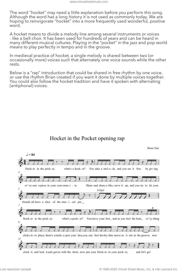 Hocket In The Pocket sheet music for choir (SATB: soprano, alto, tenor, bass) by Brian Tate, intermediate skill level