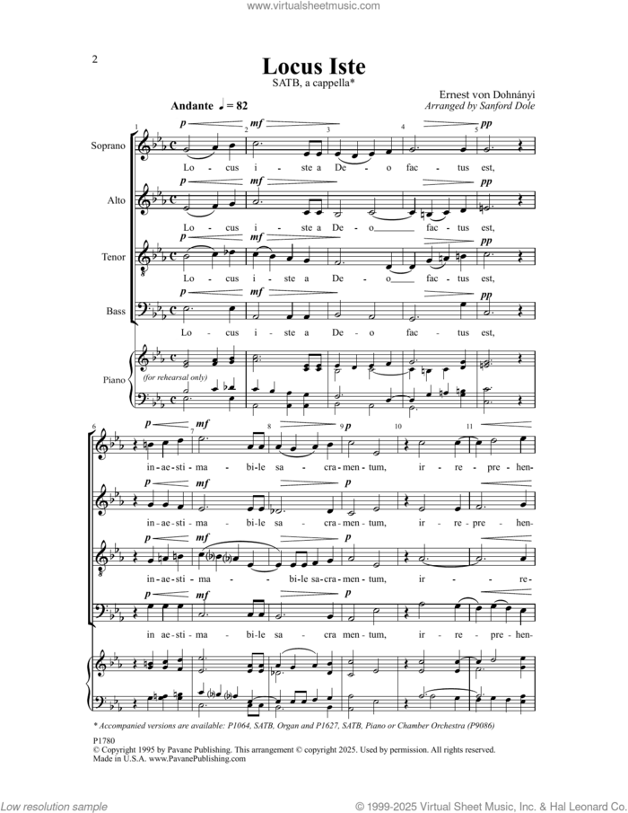 Locus Iste sheet music for choir (SATB: soprano, alto, tenor, bass) by Sanford Dole, intermediate skill level