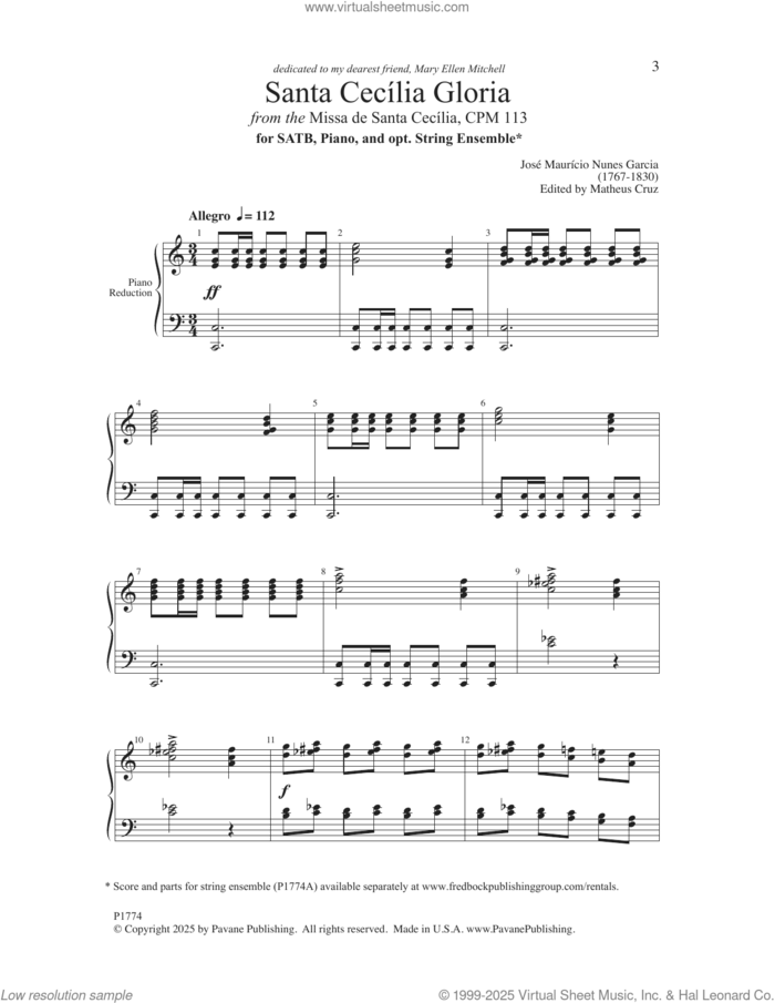 Santa Cecilia Gloria (ed. Matheus Cruz) sheet music for choir (SATB: soprano, alto, tenor, bass) by JOSÉ MAURÍCIO NUNES GARCIA and Matheus Cruz, intermediate skill level