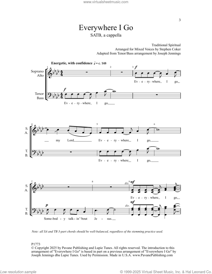 Everywhere I Go (arr. Stephen Coker) sheet music for choir (SATB: soprano, alto, tenor, bass) , Joseph Jennings and Stephen Coker, intermediate skill level