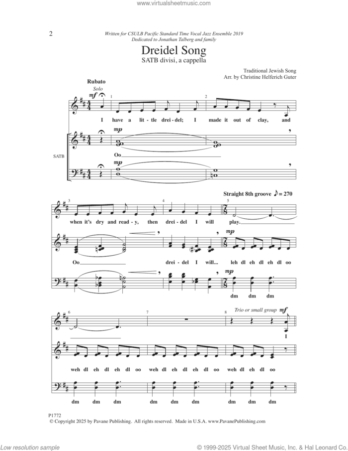 Dreidel Song (arr. Christine Helferich Guter) sheet music for choir (SATB divisi) by Traditional Jewish Song and Christine Helferich Guter, intermediate skill level