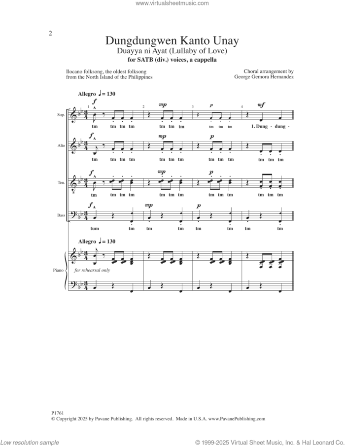 Dungdungwen Kanto Unay (arr. George Gemora Hernandez) sheet music for choir (SATB: soprano, alto, tenor, bass) by Ilocano Folksong and George Gemora Hernandez, intermediate skill level