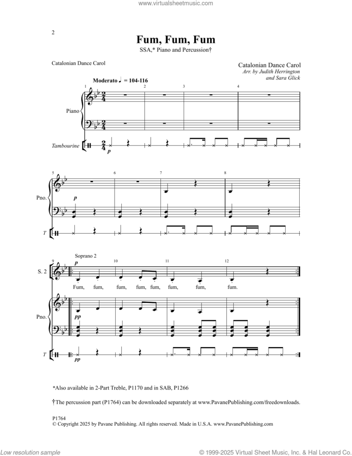 Fum, Fum, Fum (arr. Judith Herrington and Sara Glick) sheet music for choir (SSA: soprano, alto) by Catalonian Dance Carol, Judith Herrington and Sara Glick, intermediate skill level