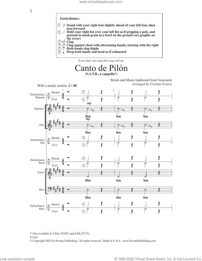 Canto de Pilon (arr. Cristian Grases) sheet music for choir (SATB: soprano, alto, tenor, bass) by Traditional venezuelan song and Cristian Grases, intermediate skill level