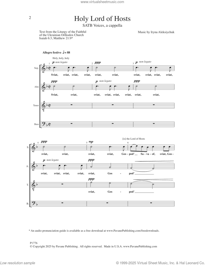 Holy Lord Of Hosts sheet music for choir (SATB: soprano, alto, tenor, bass) by Irina Aleksiychuk, intermediate skill level