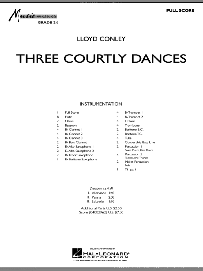 Three Courtly Dances (COMPLETE) sheet music for concert band by Lloyd Conley, intermediate skill level