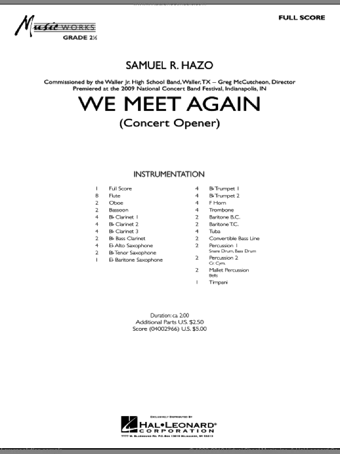We Meet Again (COMPLETE) sheet music for concert band by Samuel R. Hazo, intermediate skill level