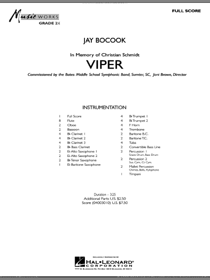 Viper (COMPLETE) sheet music for concert band by Jay Bocook, intermediate skill level