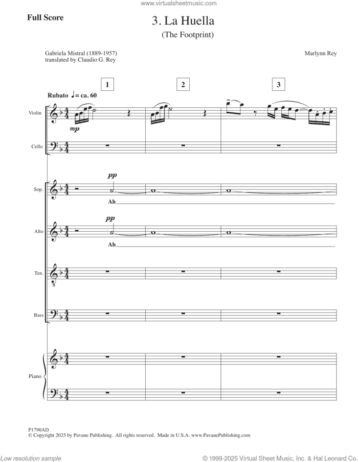 Three Tangos - 3. La Huella (COMPLETE) sheet music for orchestra/band by Marlynn Rey, Claudio G. Rey and Gabriela Mistral, intermediate skill level