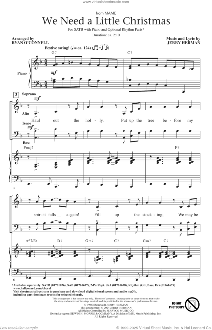 We Need A Little Christmas (from Mame) (arr. Ryan O'Connell) sheet music for choir (SATB: soprano, alto, tenor, bass) by Kimberley Locke and Jerry Herman, intermediate skill level