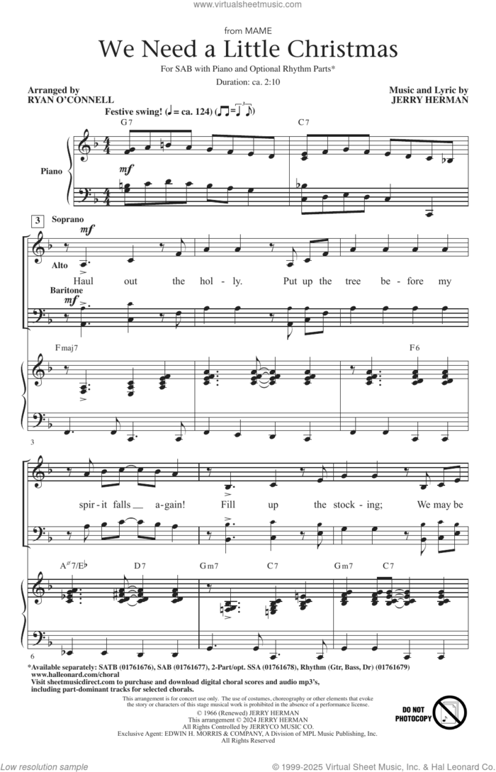 We Need A Little Christmas (from Mame) (arr. Ryan O'Connell) sheet music for choir (SAB: soprano, alto, bass) by Kimberley Locke and Jerry Herman, intermediate skill level