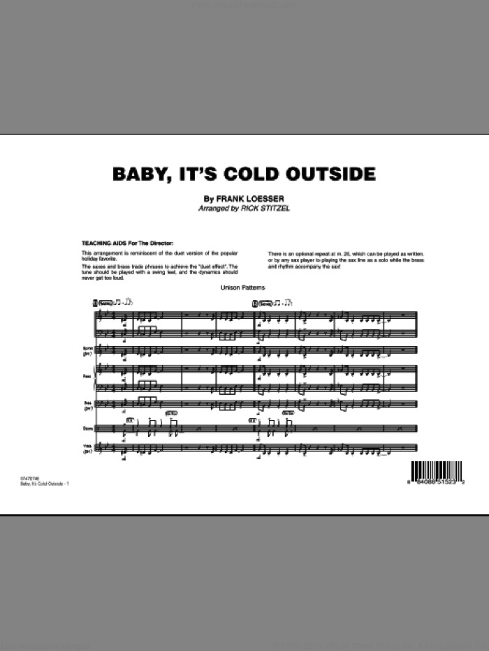 Baby, It's Cold Outside (COMPLETE) sheet music for jazz band by Frank Loesser and Rick Stitzel, intermediate skill level
