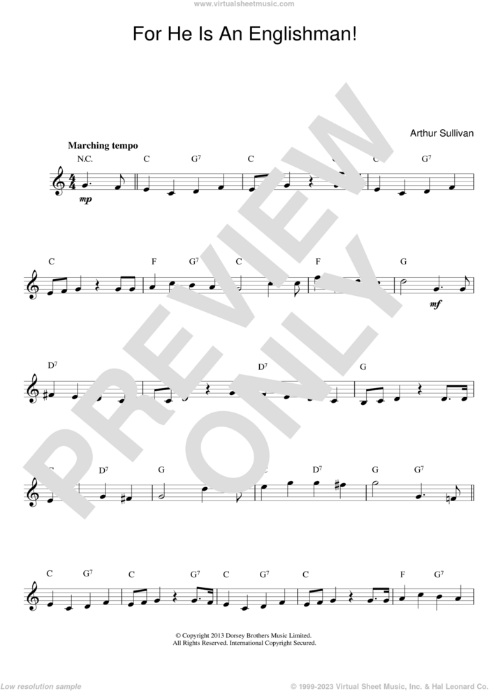 For He Is An Englishman (Top Line) sheet music for voice and other instruments (fake book) by Arthur Sullivan and Gilbert And Sullivan, intermediate skill level
