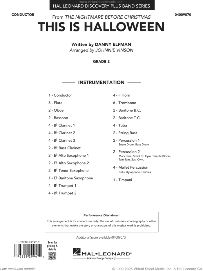 This Is Halloween (arr. Johnnie Vinson) (COMPLETE) sheet music for concert band by Johnnie Vinson and Danny Elfman, intermediate skill level