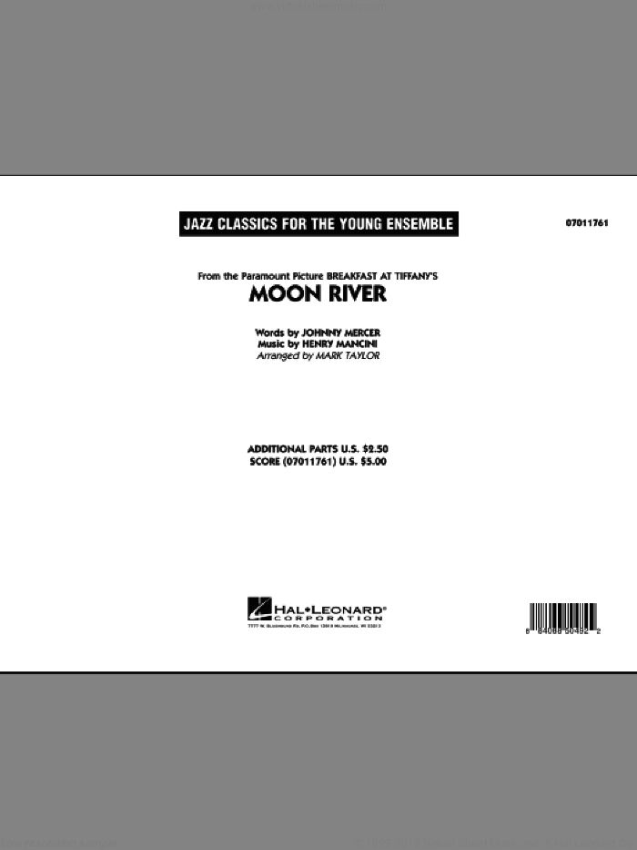Moon River (COMPLETE) sheet music for jazz band by Johnny Mercer, Henry Mancini and Mark Taylor, wedding score, intermediate skill level