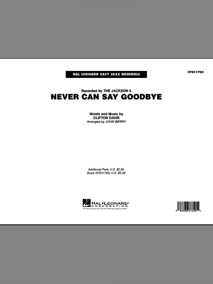 Never Can Say Goodbye (COMPLETE) sheet music for jazz band by John Berry, Clifton Davis and The Jackson 5, intermediate skill level